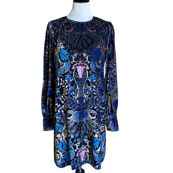 HALE BOB Odile Medallion Silk/Rayon Velvet Burnout Beaded Dress Women Sz S Black - Picture 3 of 12
